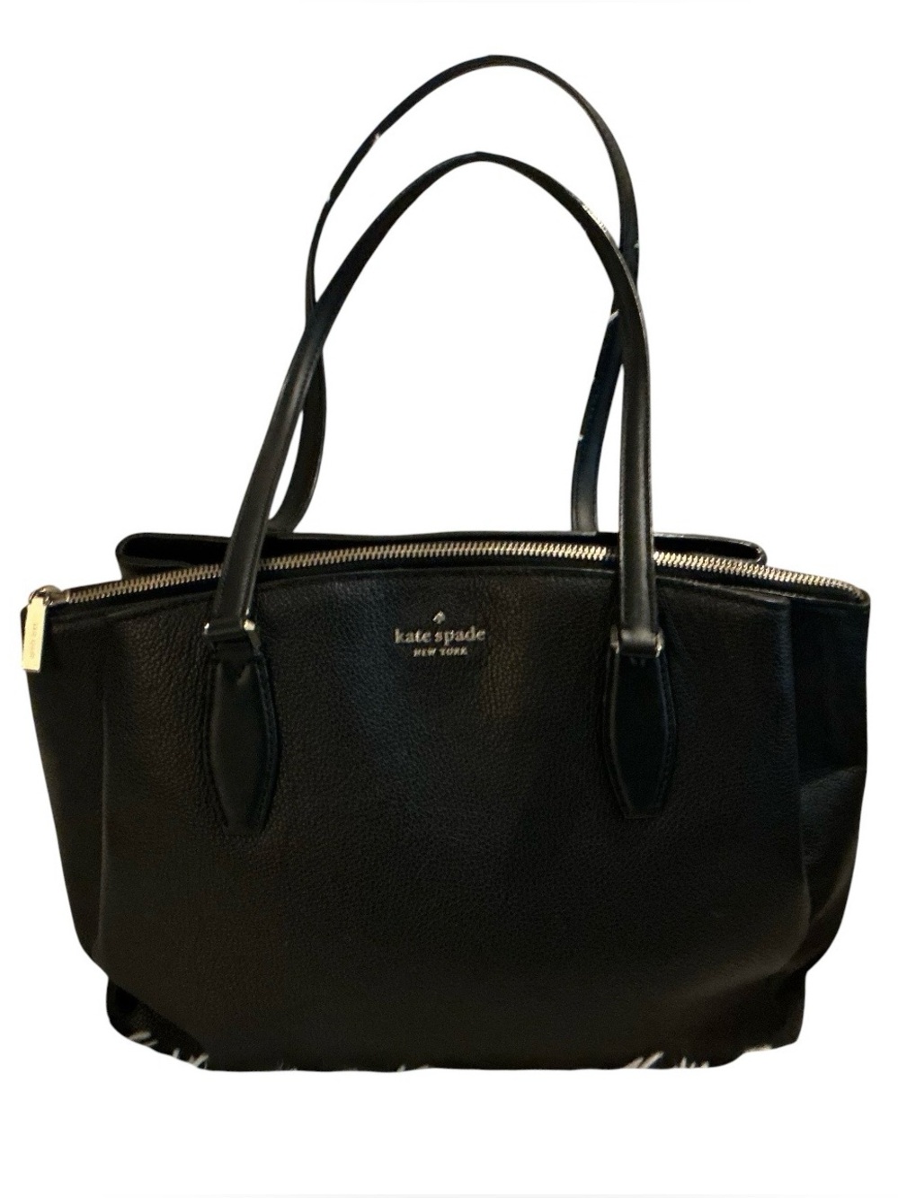 Kate Spade New York Black Pebbled Leather Tote Shoulder Bag Triple Compartment